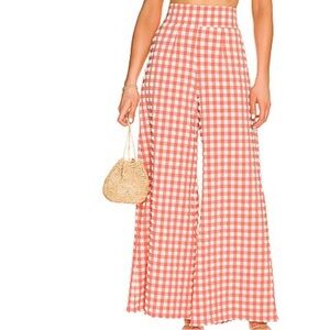 Montce Marbella pants Shrimp Gingham pink white womens sz medium wide leg